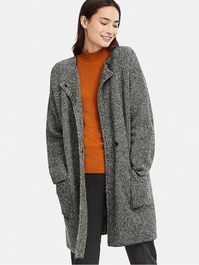 Uniqlo Black Tweed Sweater Coat Coatigan